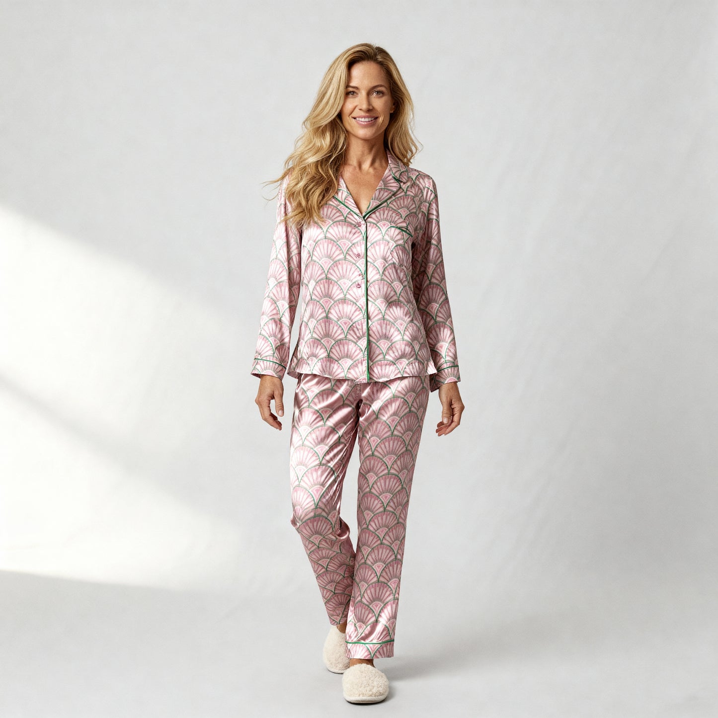 Art Deco Silk Pajama Pants in Bubble Pink