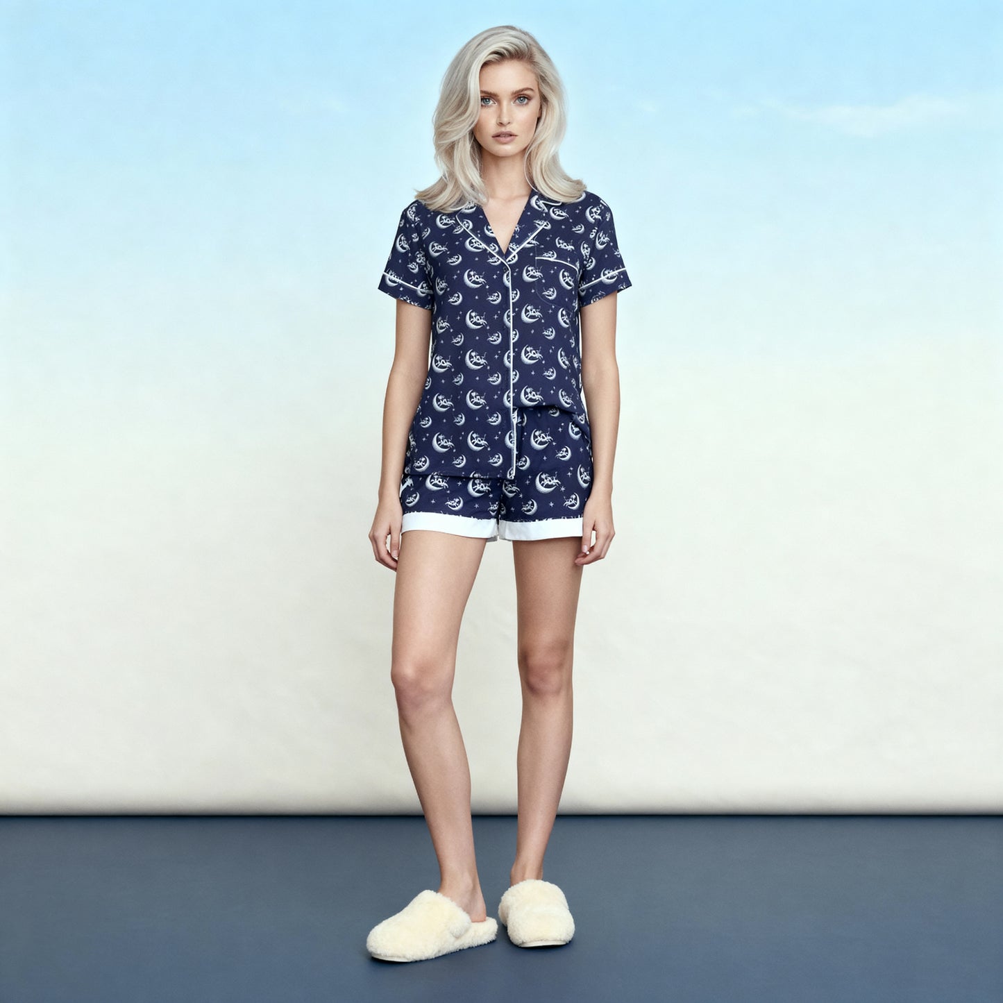 Over the Moon Flannel Pajama Shorts in Midnight