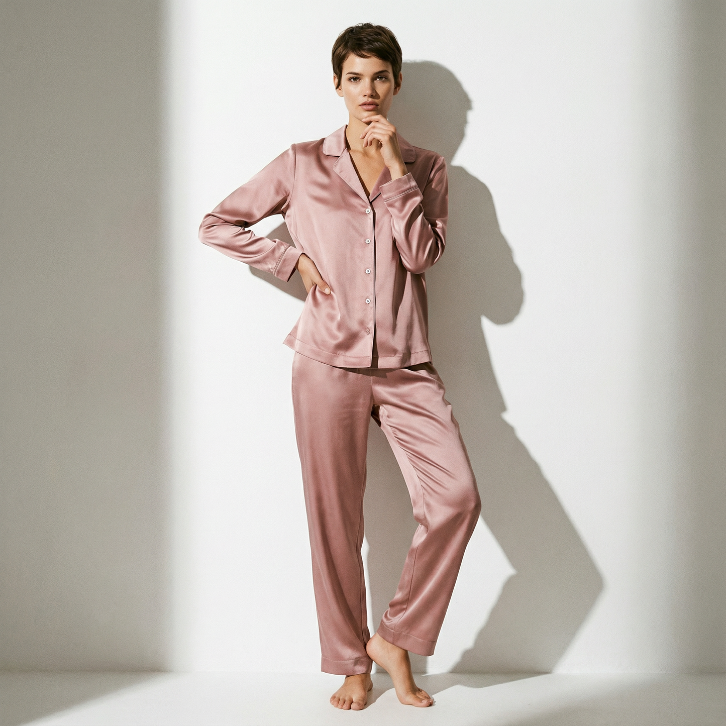 Soft Autumn Silk Pajama Shirt in Rosy Brown | Seasonal Color Analysis
