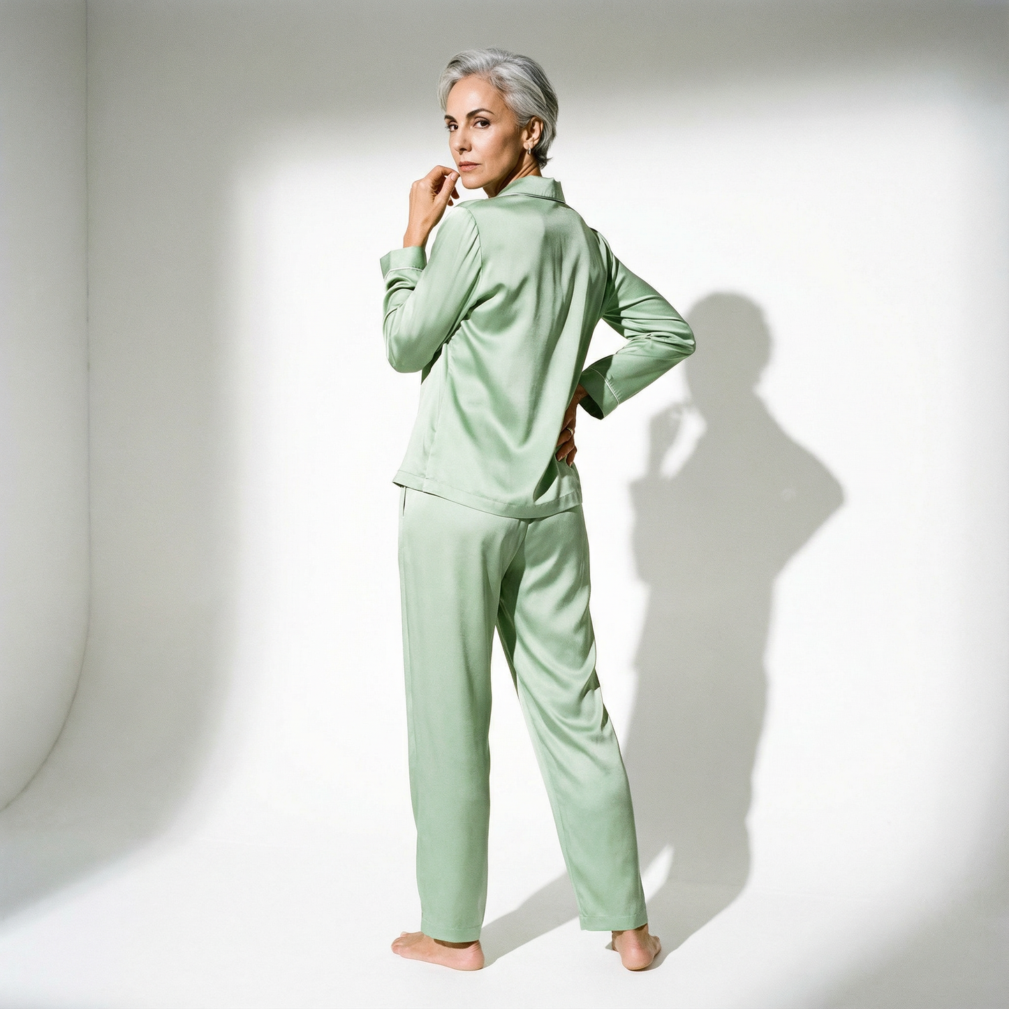 Soft Summer Silk Pajama Shirt in Sea Green | Seasonal Color Analysis