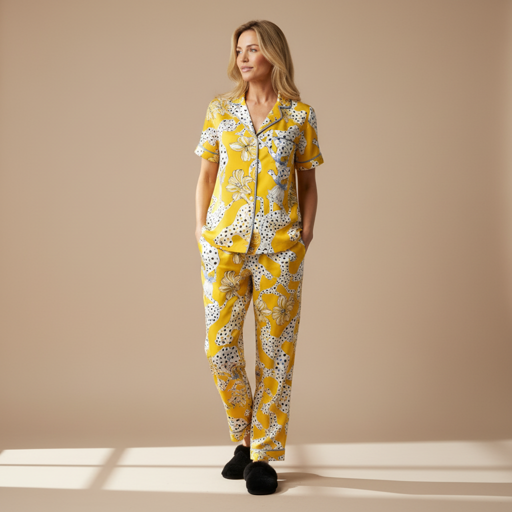 Sketching Summer Silk Short Sleeve PJ Top in Yellow