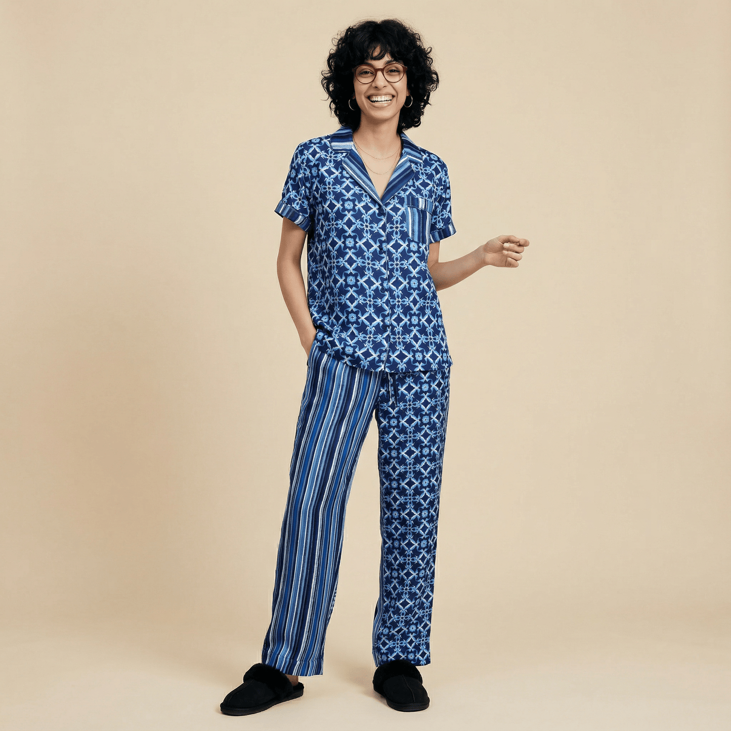 Seahorse Midnight Ball Silk Pajama Top in Nautical Navy