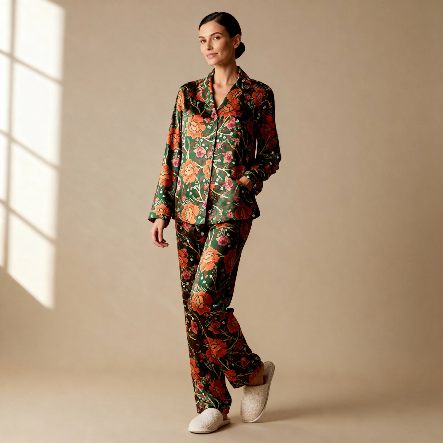 Homegrown Love Silk Pajama Pants in Evergreen