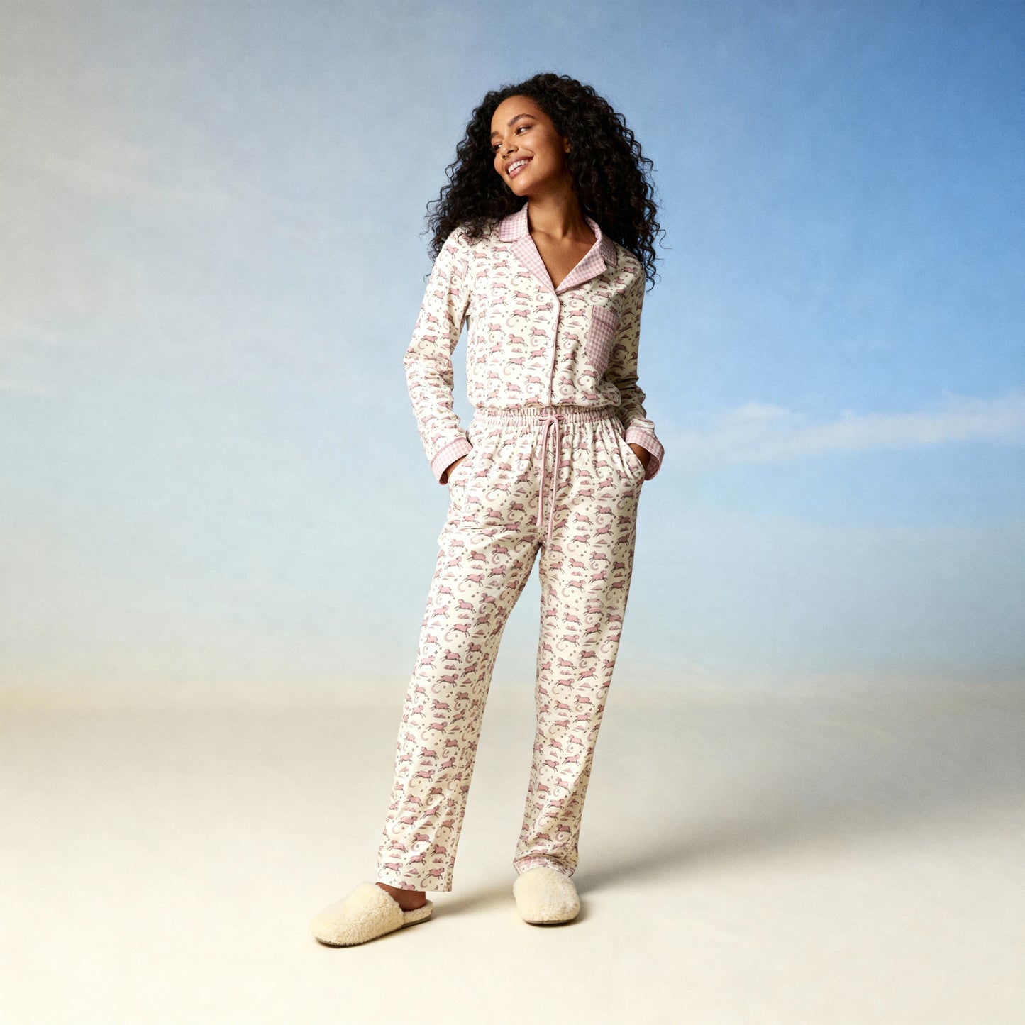 Counting Sheep Flannel Pajama Top in Strawberry Moon Houndstooth