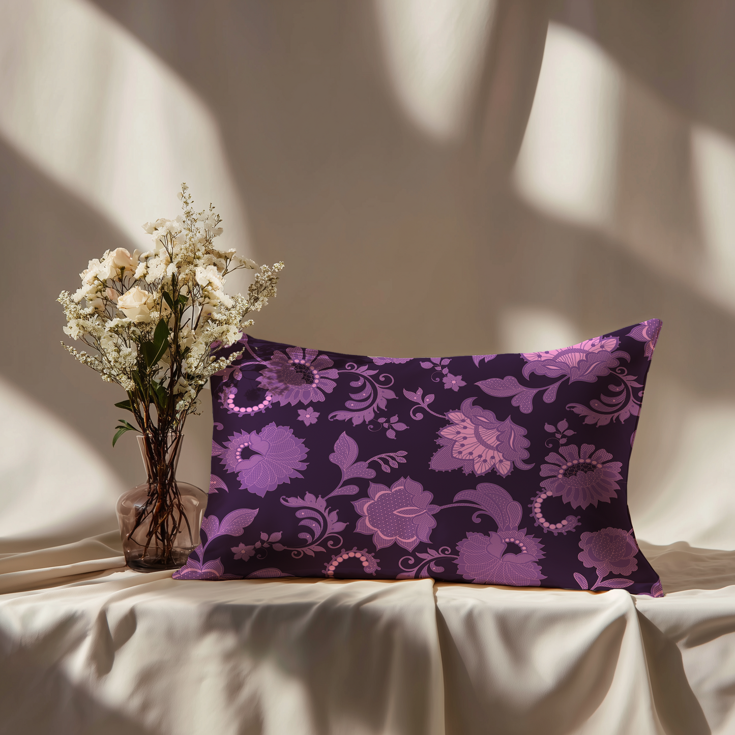 Legacy Lace Silk Pillowcase in Plum