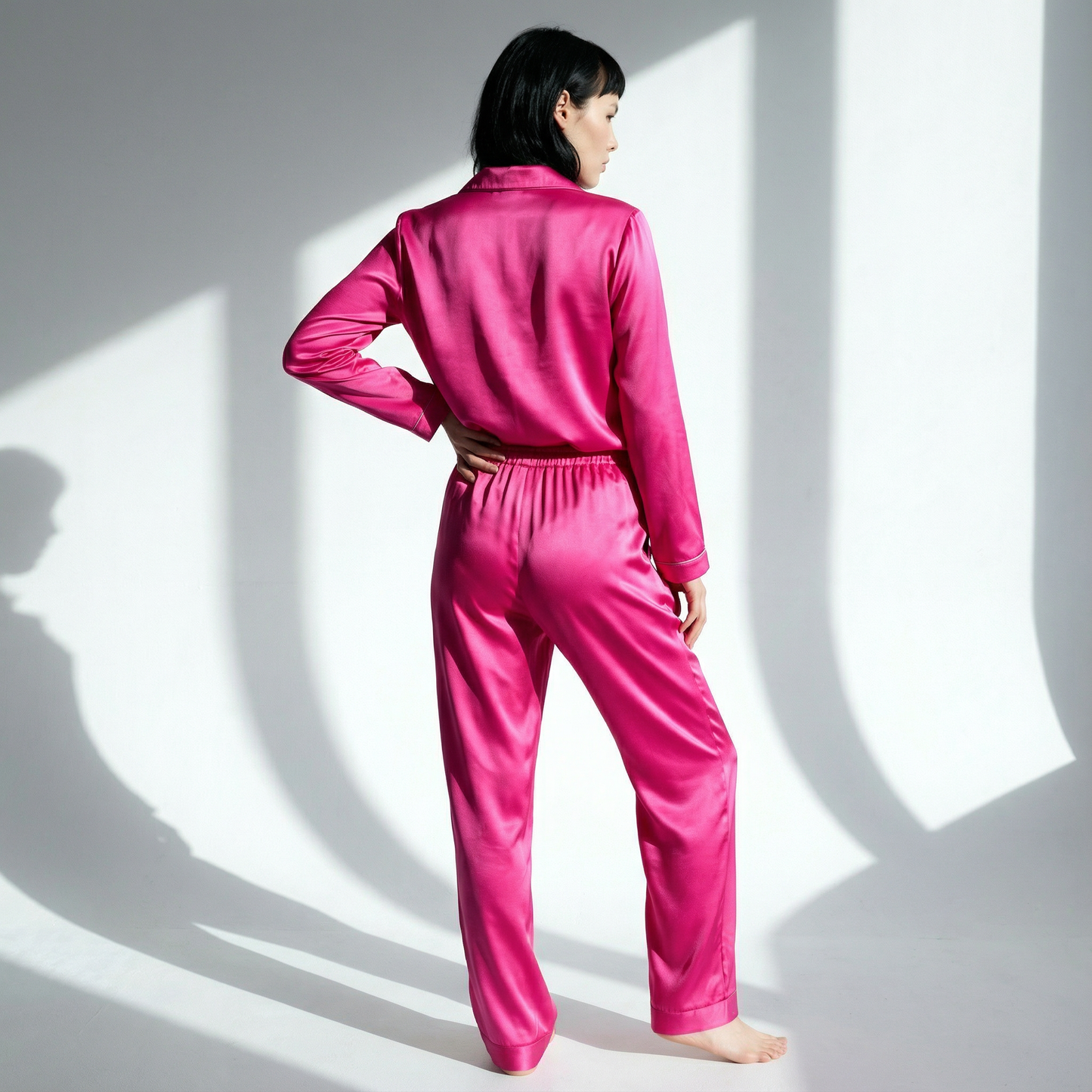 Cool Winter Silk Pajama Shirt in Bixbite Pink | Seasonal Color Analysis