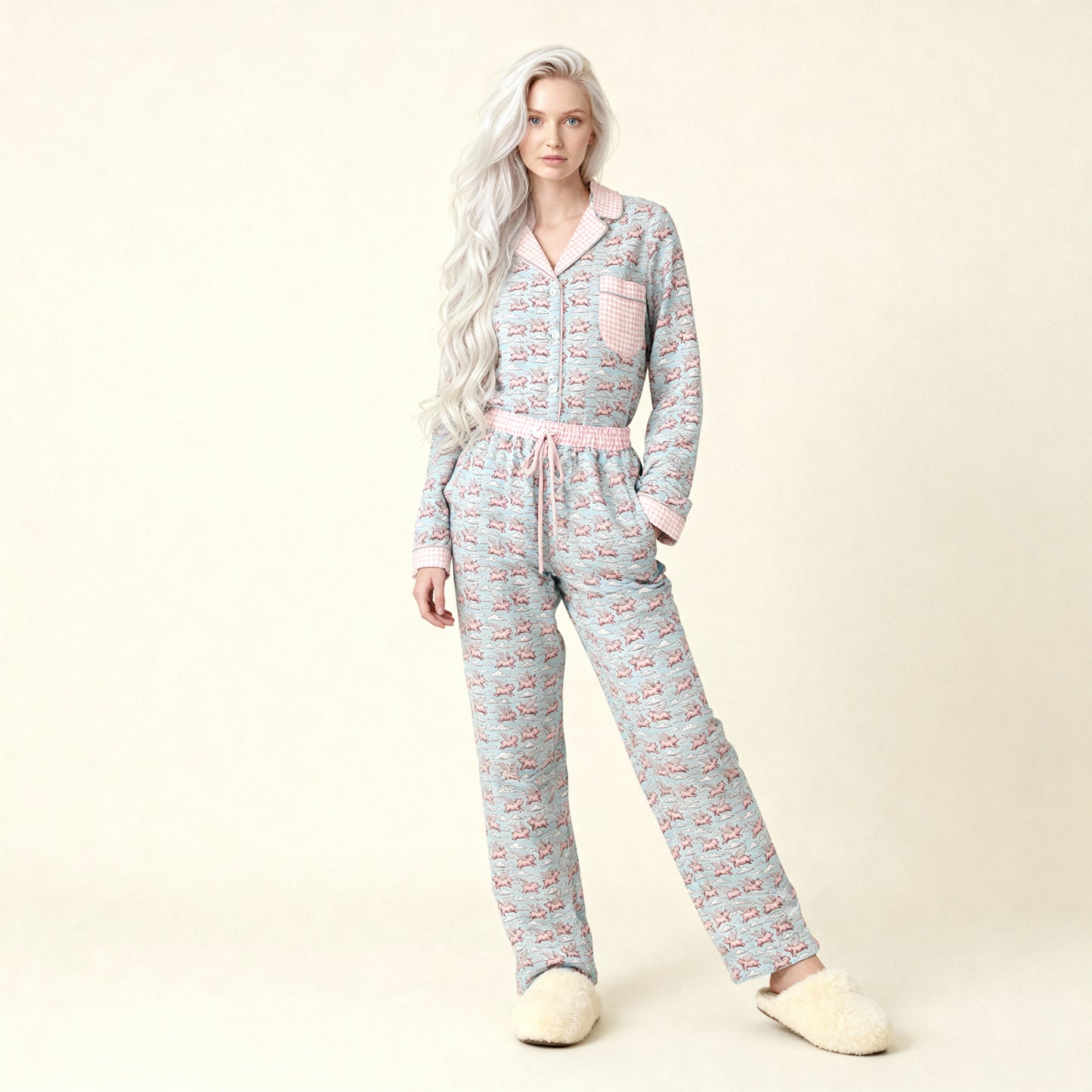 Pigs Fly Flannel Pajama Top in Lullaby