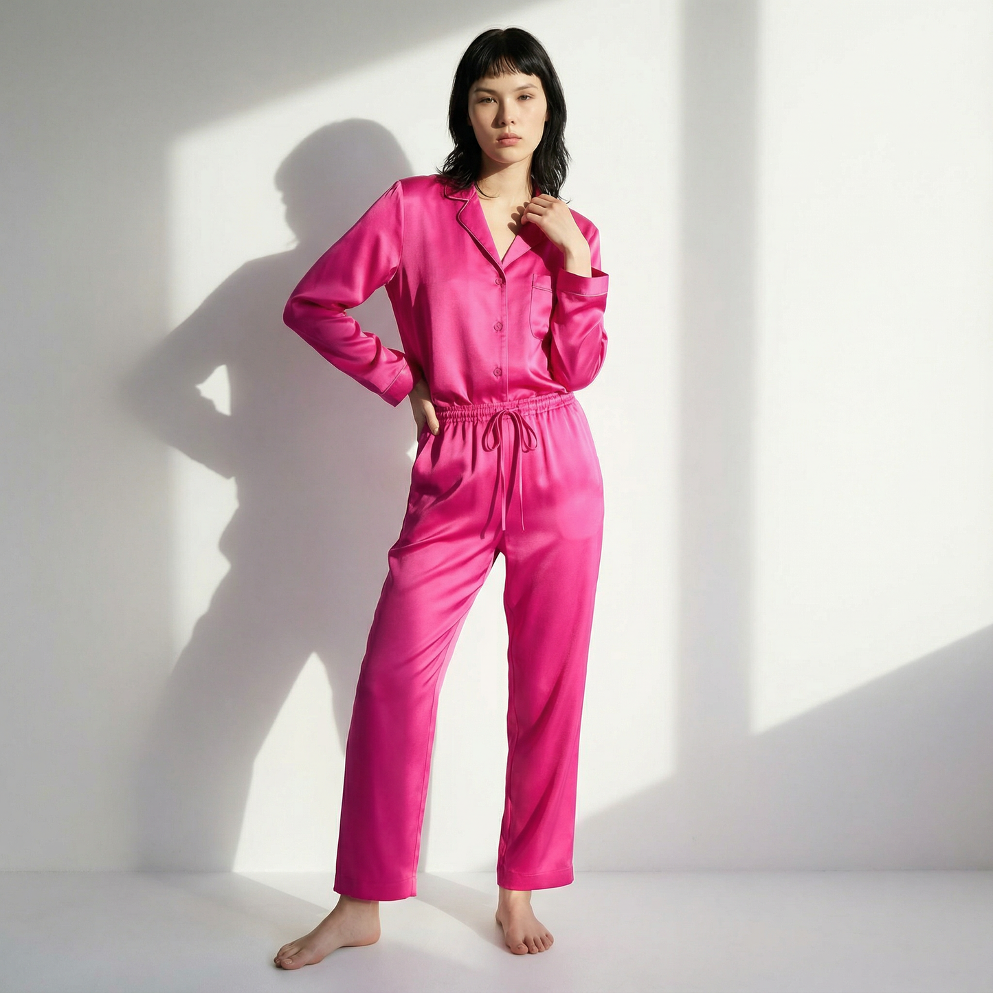 Cool Winter Silk Pajama Pants in Bixbite Pink | Seasonal Color Analysis