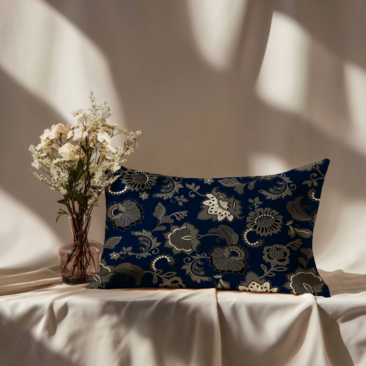 Legacy Lace Silk Pillowcase in Navy
