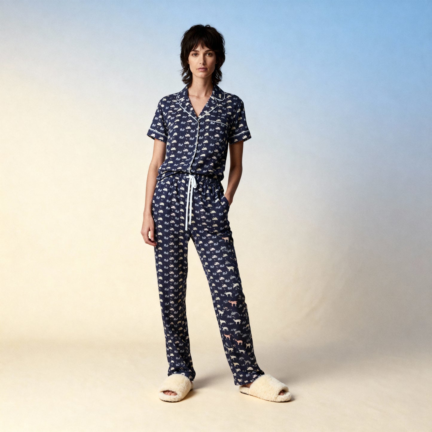 Like Rabbits Silk Pajama Pants in Midnight