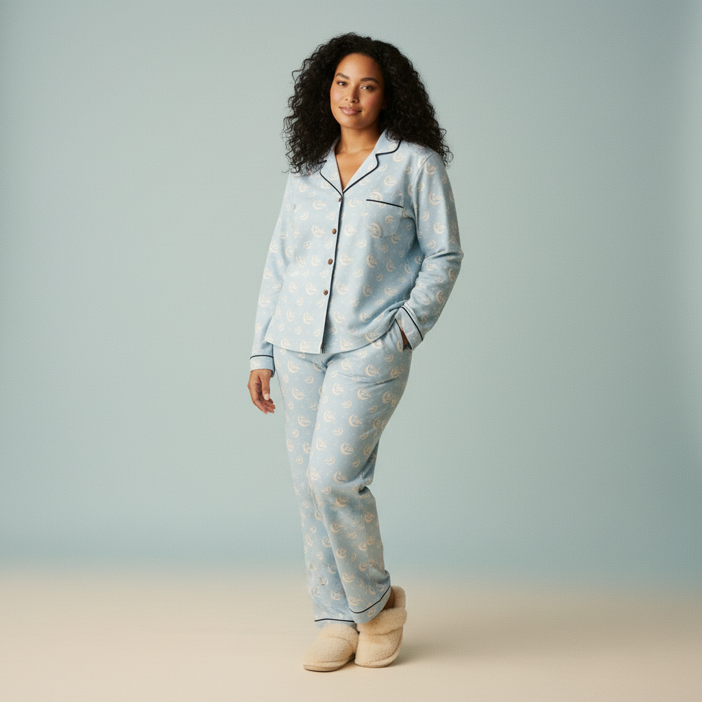 Over the Moon Flannel Pajama Top in Moonstone