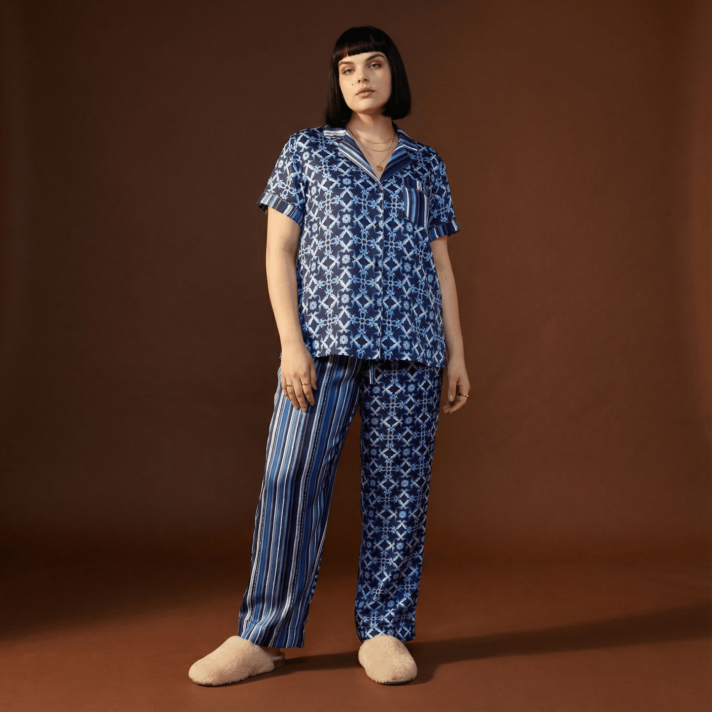 Seahorse Midnight Ball Silk Pajama Top in Nautical Navy