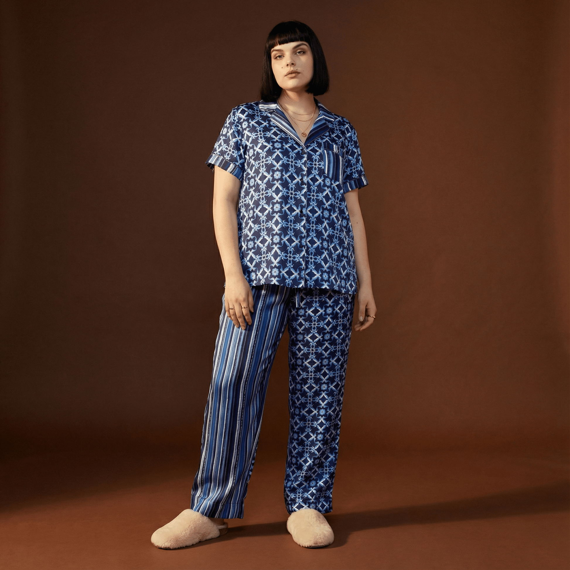 Seahorse Midnight Ball Silk Pajama Top in Nautical Navy