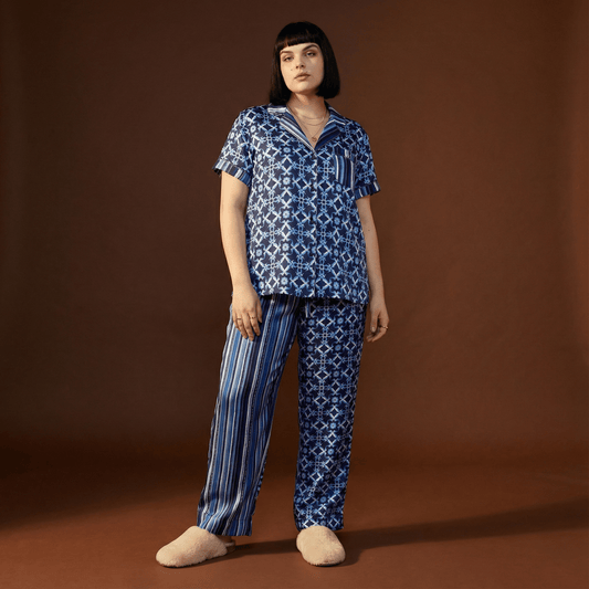 Seahorse Midnight Ball Silk Pajama Top in Nautical Navy