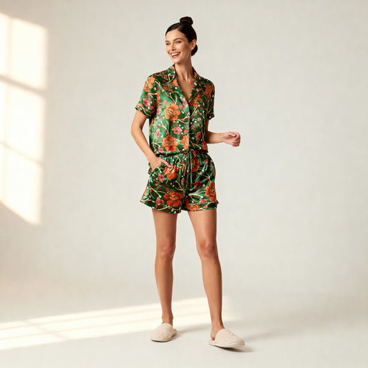 Homegrown Love Silk Short Sleeve Pajama Top in Evergreen