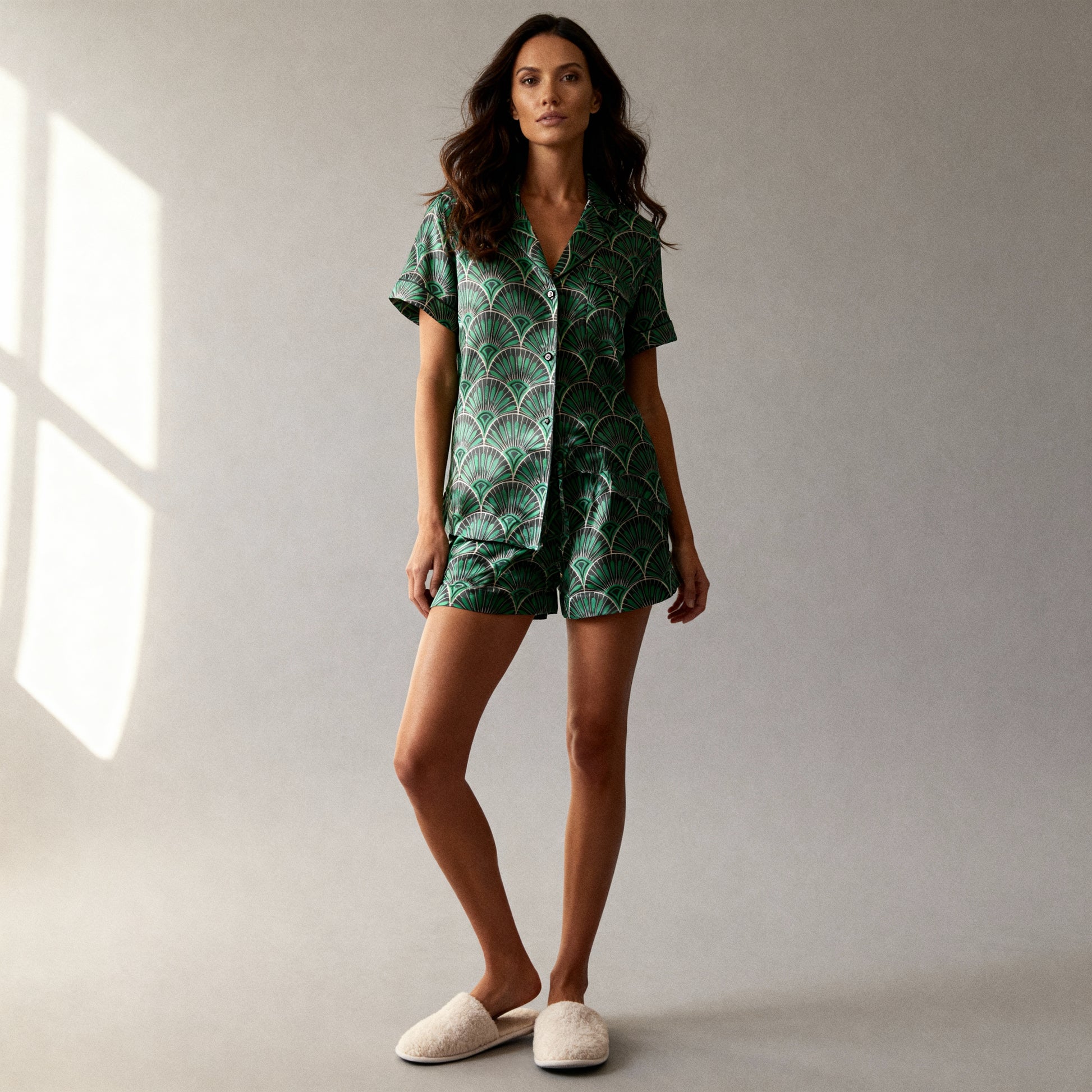 Art Deco Silk Pajama Shorts in Witching Hour