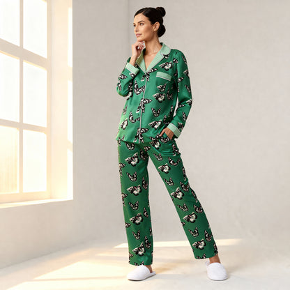 Fluttering Butterflies Silk Pajama Top in Green