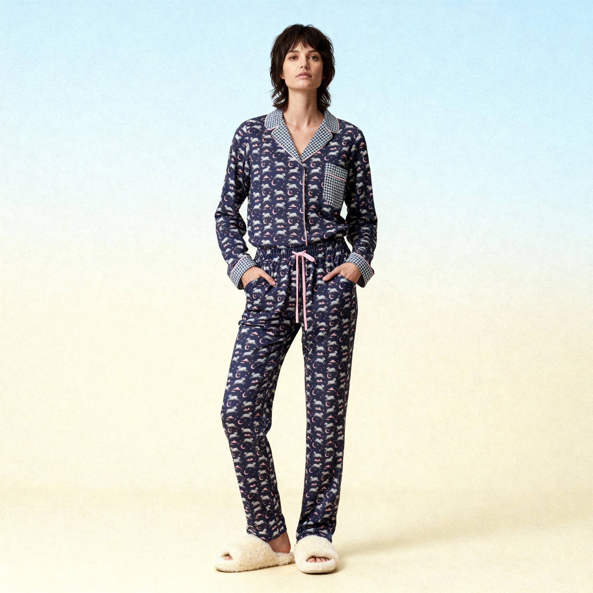 Counting Sheep Flannel PJ Pants in Midnight Houndstooth