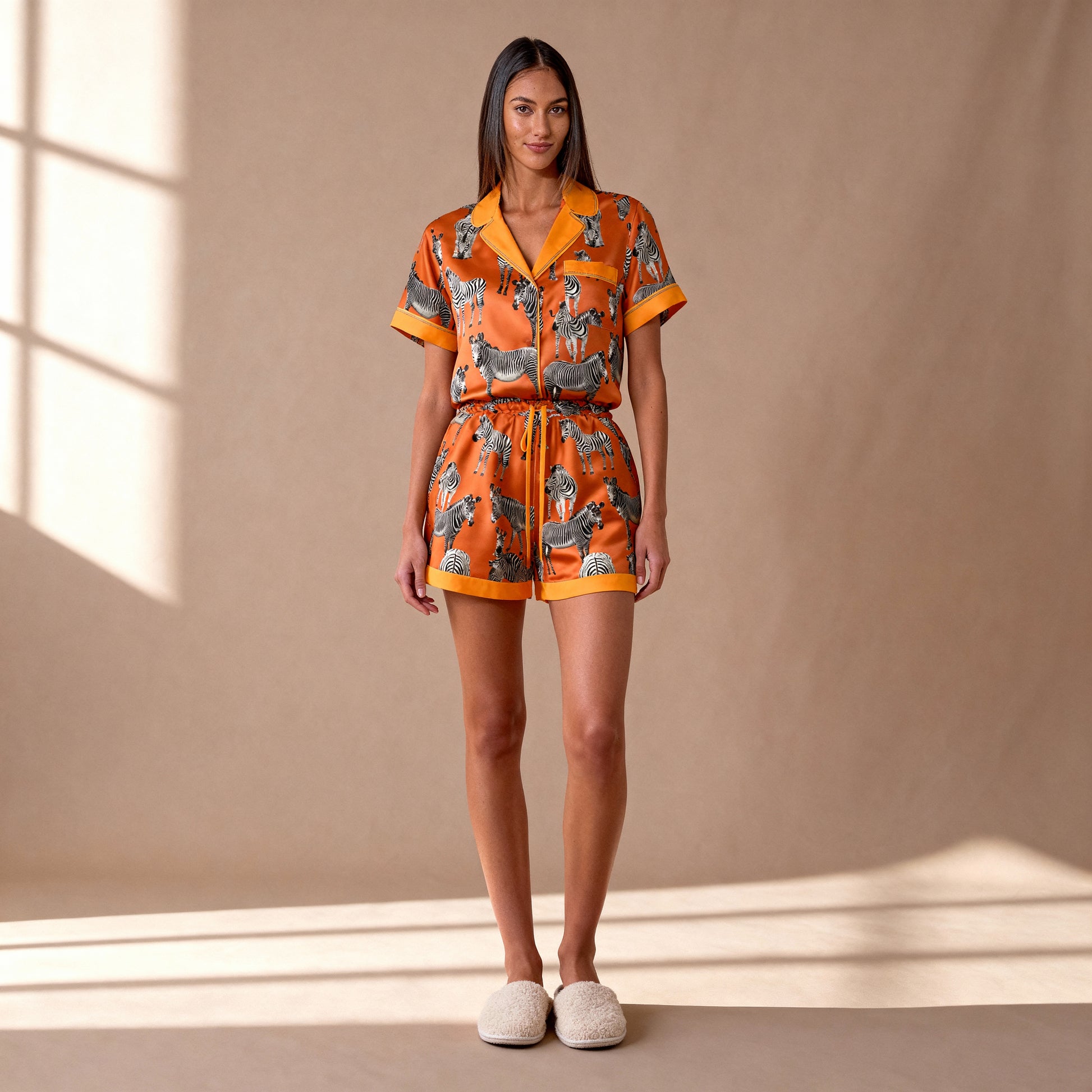 Zias Zebras Silk Short Sleeve Pajama Top