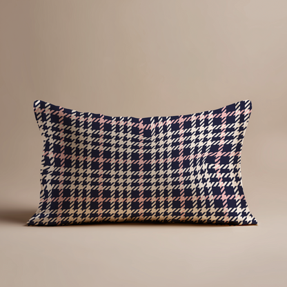 Houndstooth Plaid Silk Pillowcase in Midnight