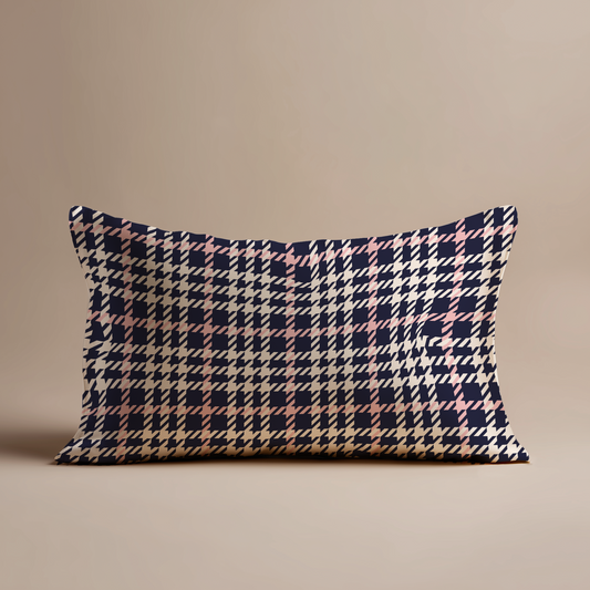 Houndstooth Plaid Silk Pillowcase in Midnight