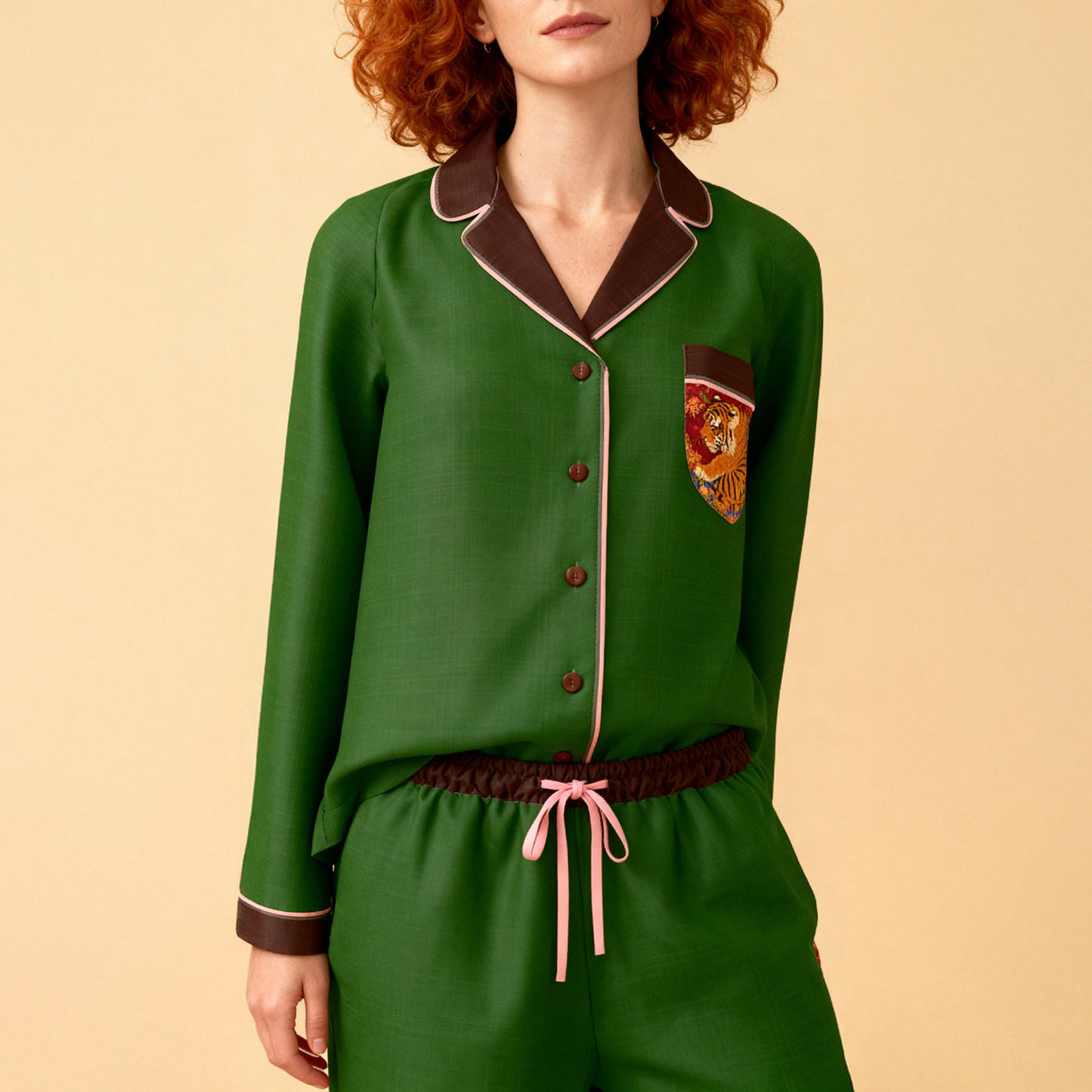 Wild Garden Silk Pajama Shirt in Magic Tiger