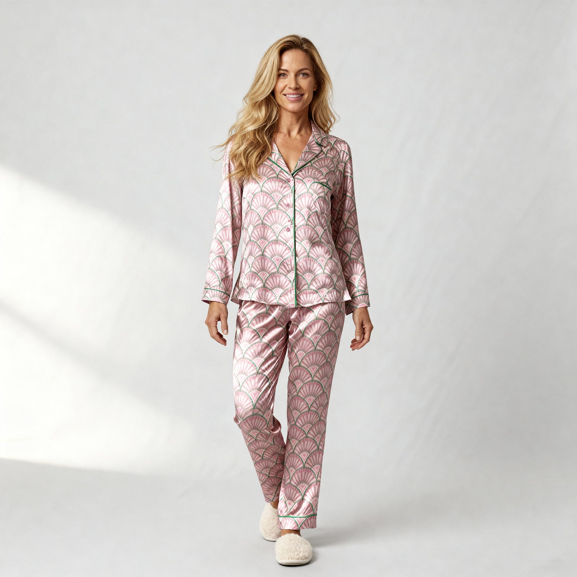 Art Deco Silk Pajama Pants in Bubble Pink