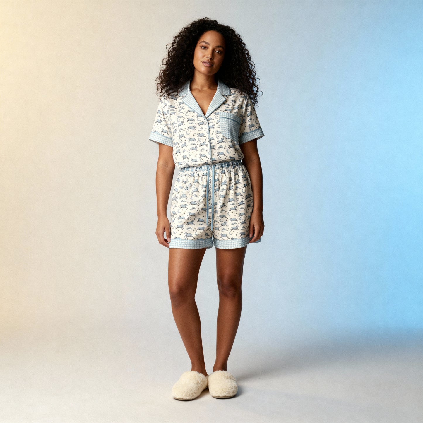 Counting Sheep Flannel Pajama Shorts in Moonbeam Houndstooth