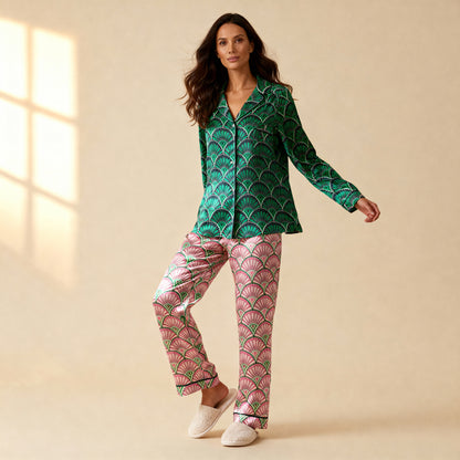 Art Deco Silk Pajama Top in Witching Hour