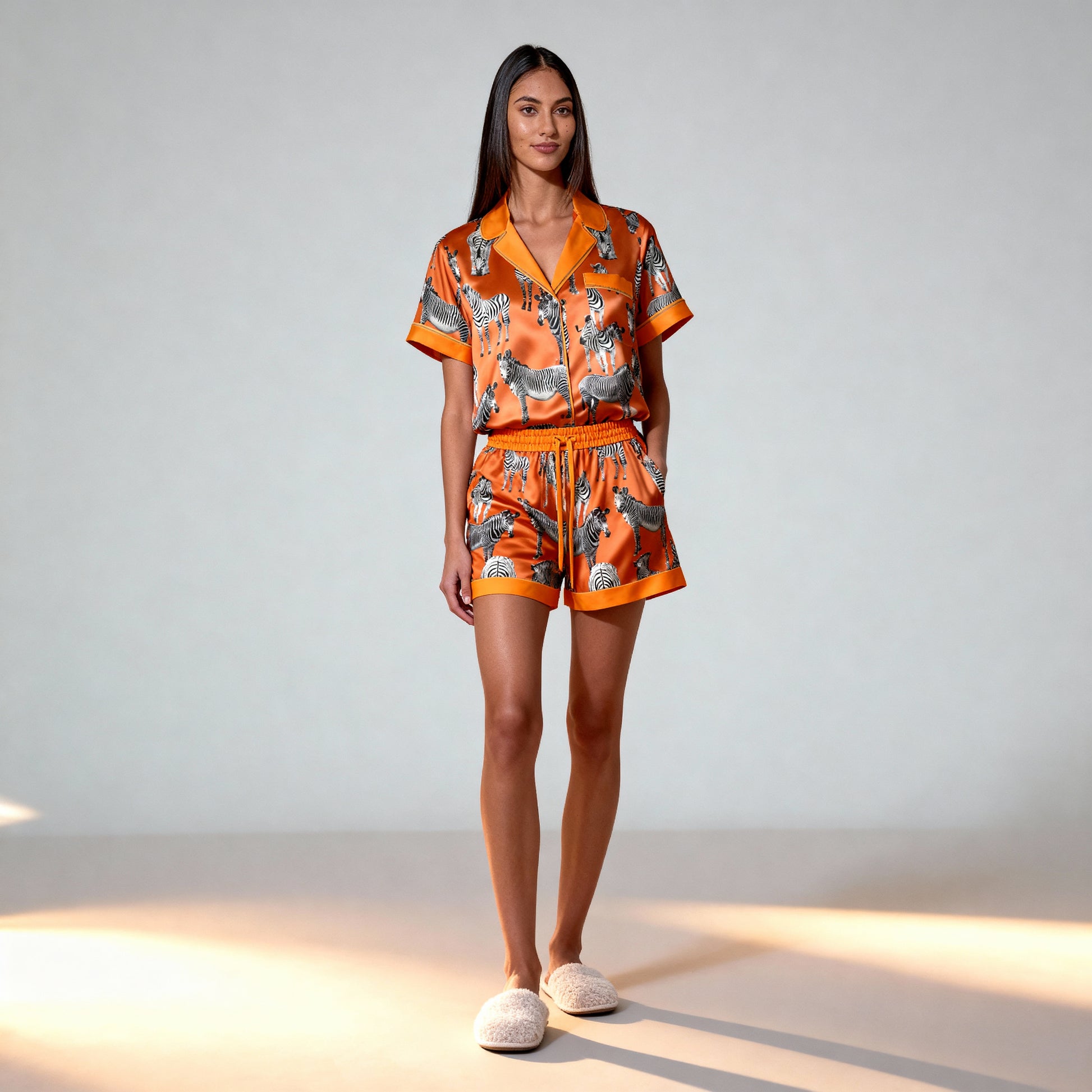 Zias Zebras Silk Short Sleeve Pajama Top