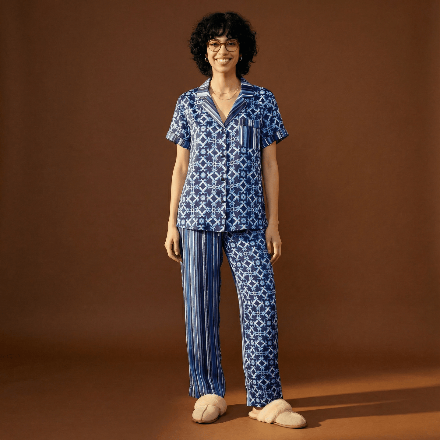 Seahorse Midnight Ball Silk Pajama Top in Nautical Navy