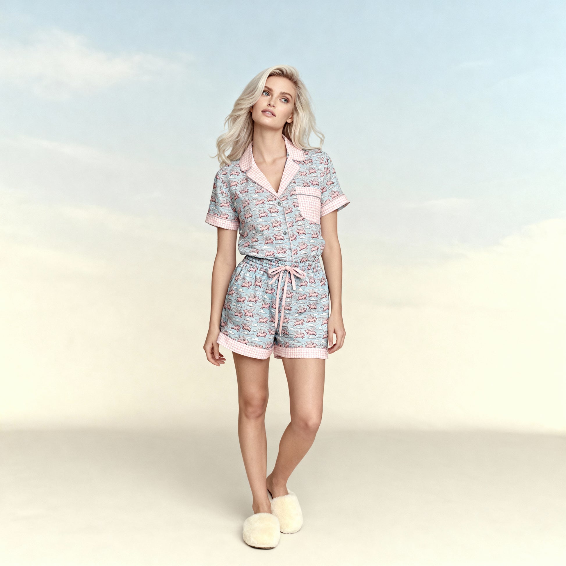 Pigs Fly Flannel Pajama Shorts in Lullaby