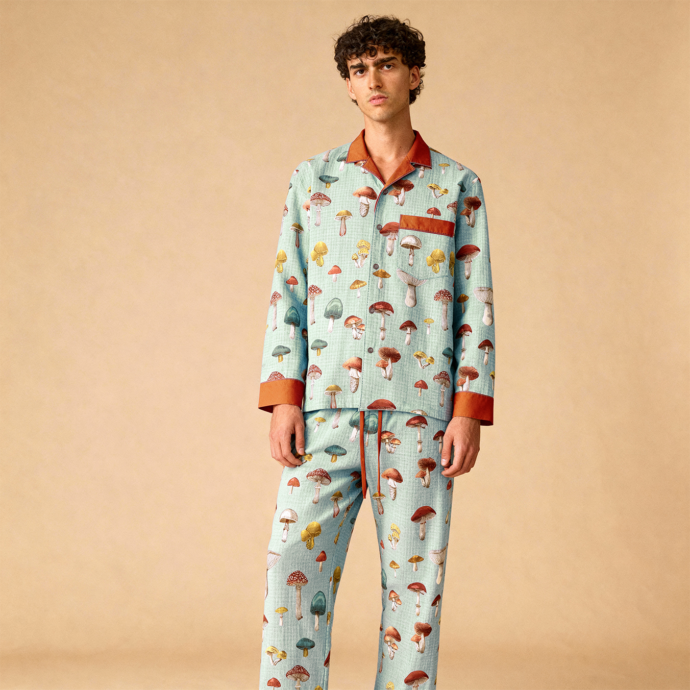 Mr Mushroom Men's Pajama Top in Mint Fungus