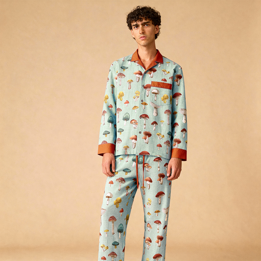 Mr Mushroom Men's Pajama Top in Mint Fungus