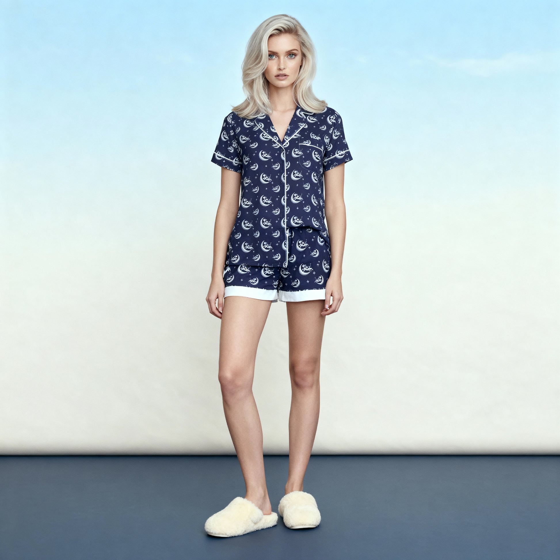 Over the Moon Flannel Pajama Shorts in Midnight