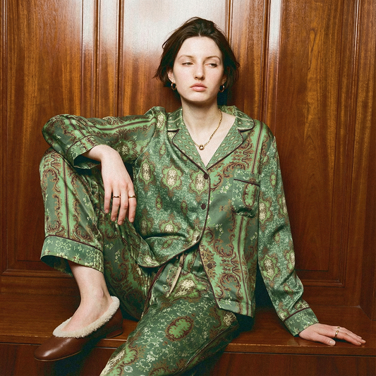 Palazzo Verde Silk Pajama Shirt in Versailles Green