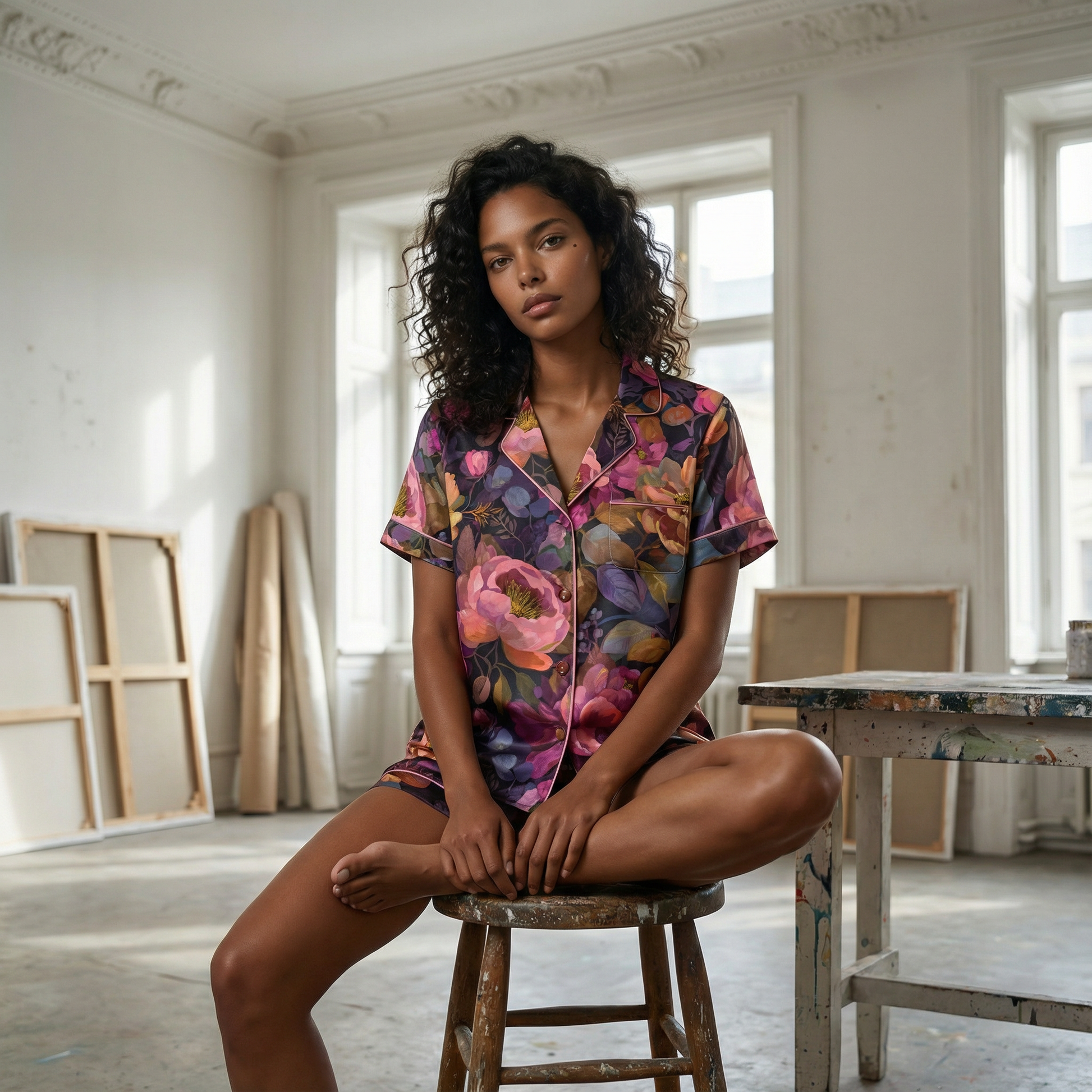 Short Sleeve Pajama Shirt | Midnight Florals