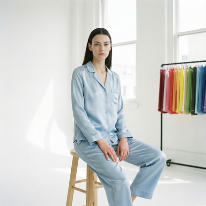Cool Summer Silk Pajama Shirt in Steel Blue | Seasonal Color Analysis