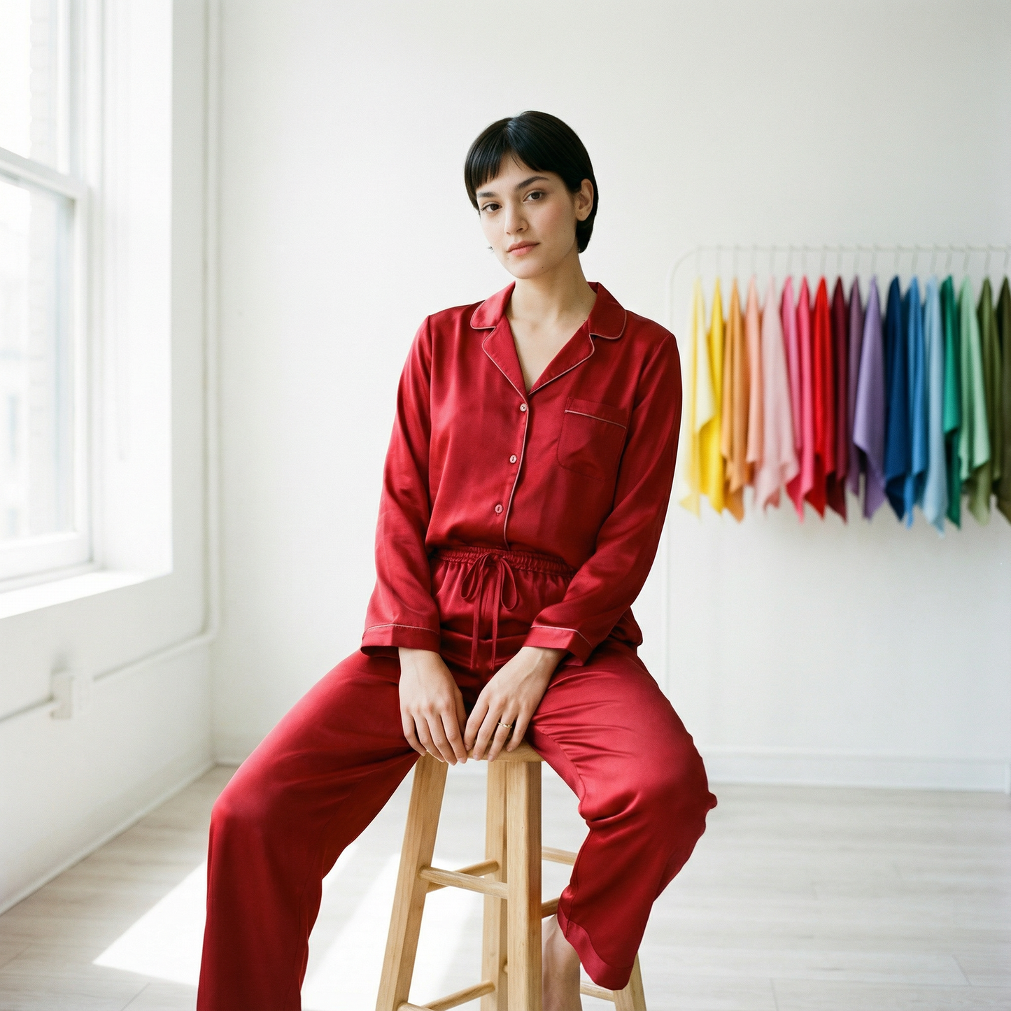 Deep Winter Silk Pajama Pants in Rich Pomegranate | Seasonal Color Analysis