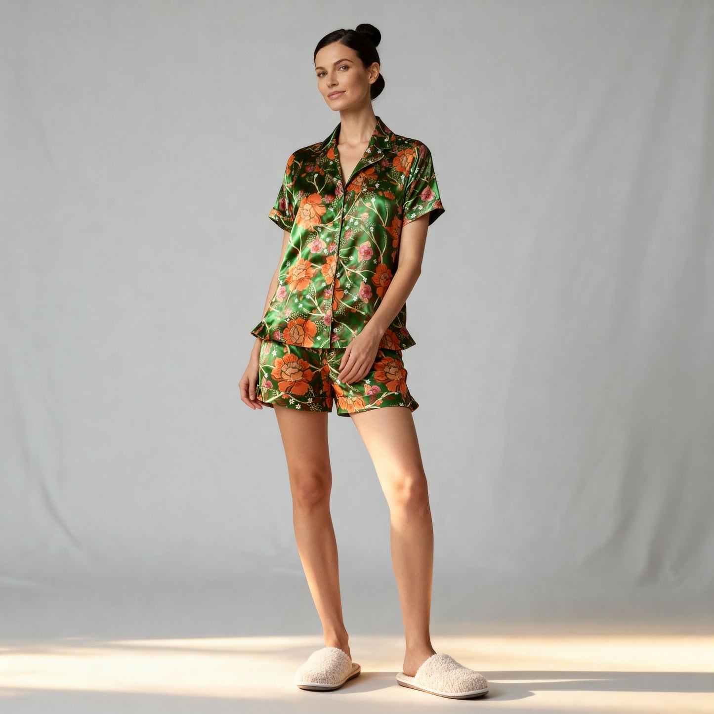 Homegrown Love Silk Short Sleeve Pajama Top in Evergreen