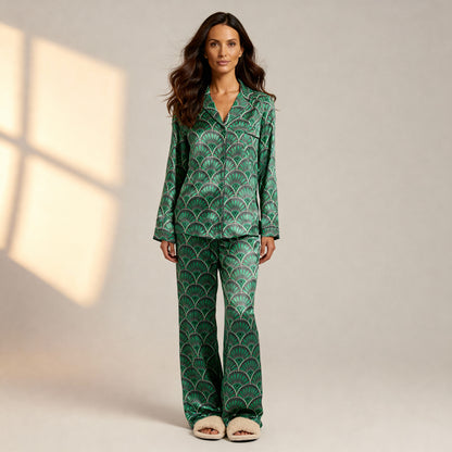 Art Deco Silk Pajama Top in Witching Hour