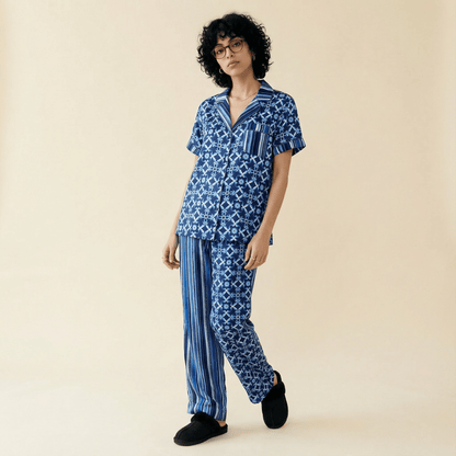 Seahorse Midnight Ball Silk Pajama Top in Nautical Navy