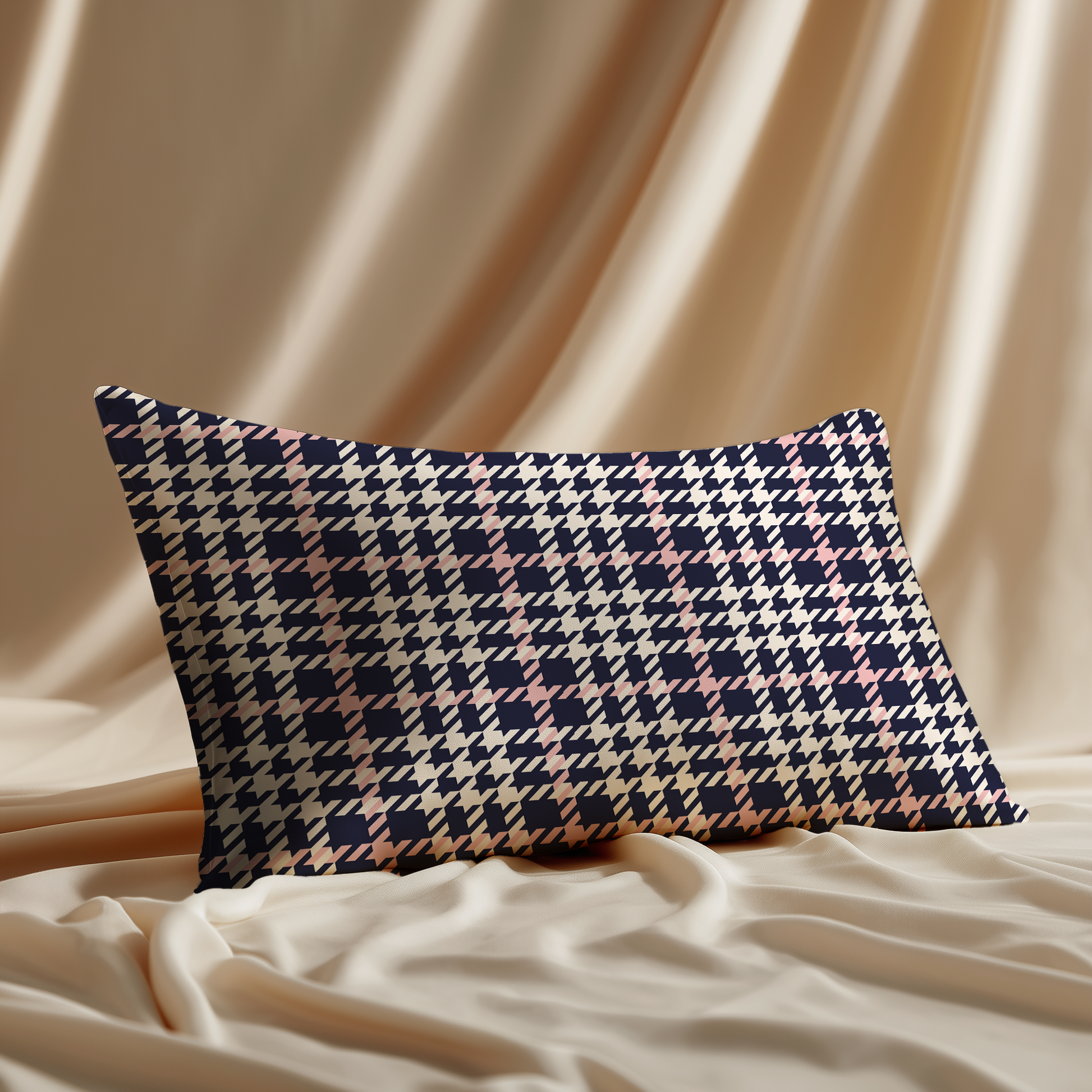 Houndstooth Plaid Silk Pillowcase in Midnight