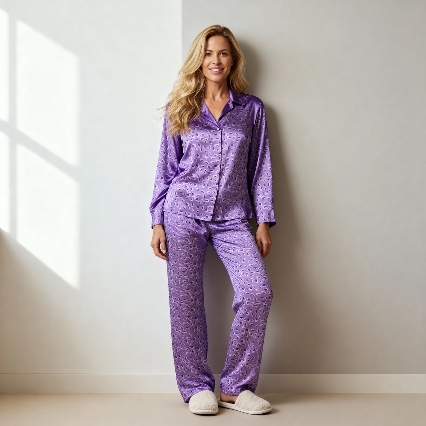 Leopard Silk Pajama Top in Dreamy Purple