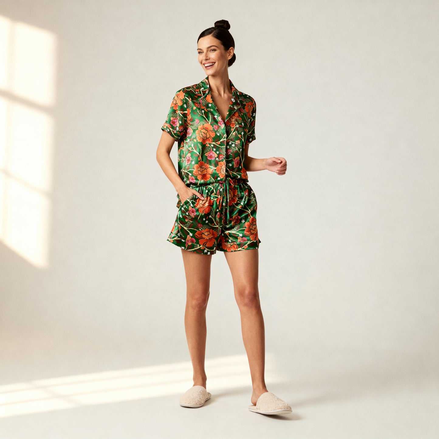 Homegrown Love Silk Pajama Shorts in Evergreen