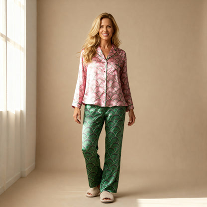 Art Deco Silk Pajama Top in Bubble Pink