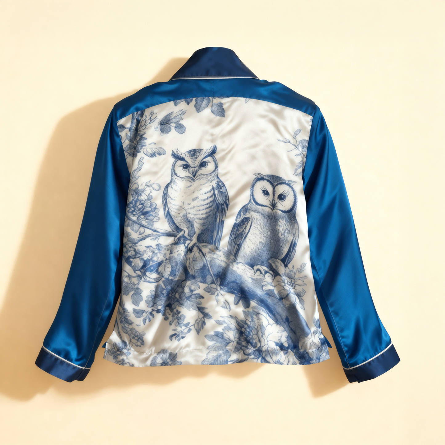 Woodland Wisdom Silk Pajama Shirt in Owl Toile