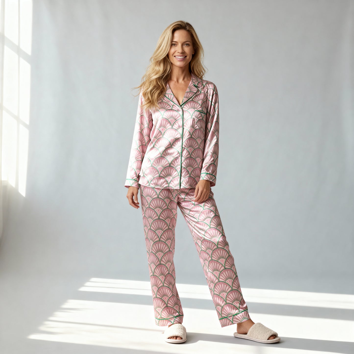 Art Deco Silk Pajama Top in Bubble Pink