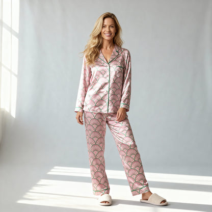 Art Deco Silk Pajama Top in Bubble Pink