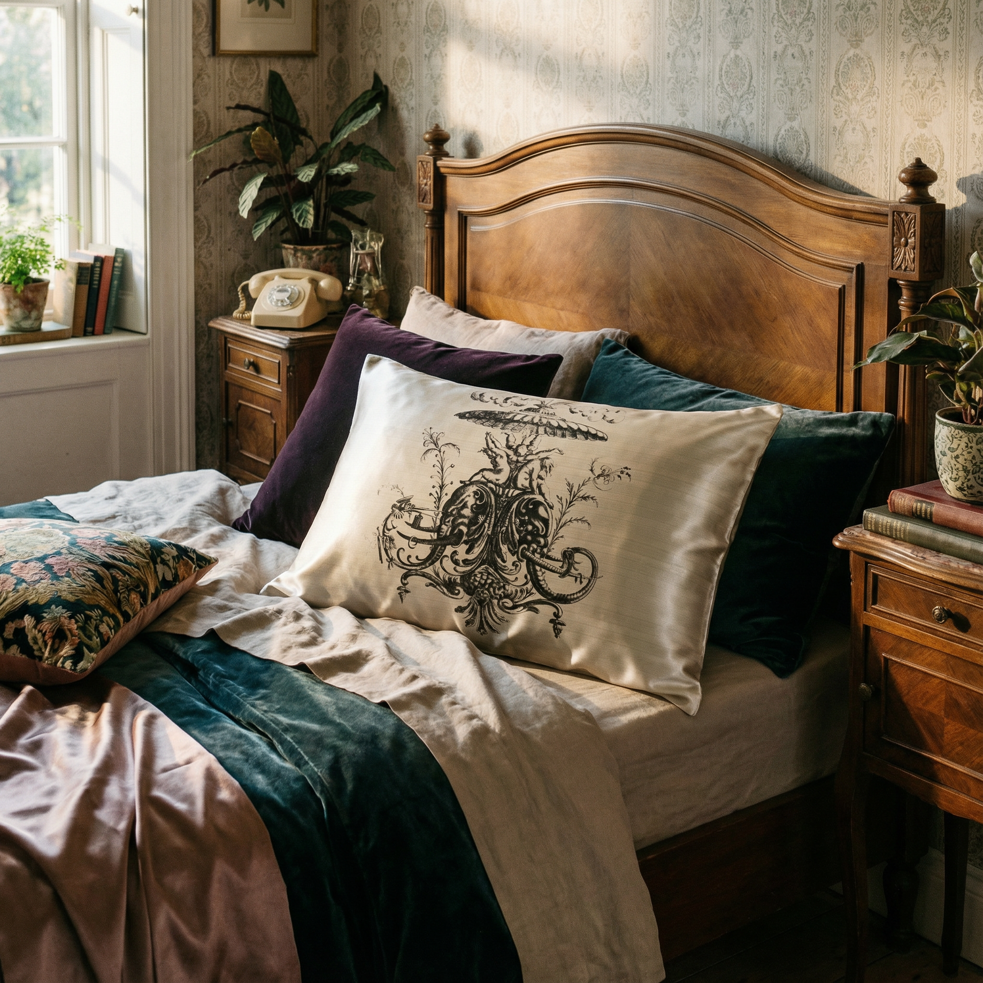 Cartouche Silk Pillowcase in Madness